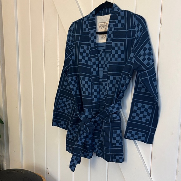 Ace & Jig Tops - Ace and Jig Women's Navy Checkerboard Belted Jacket